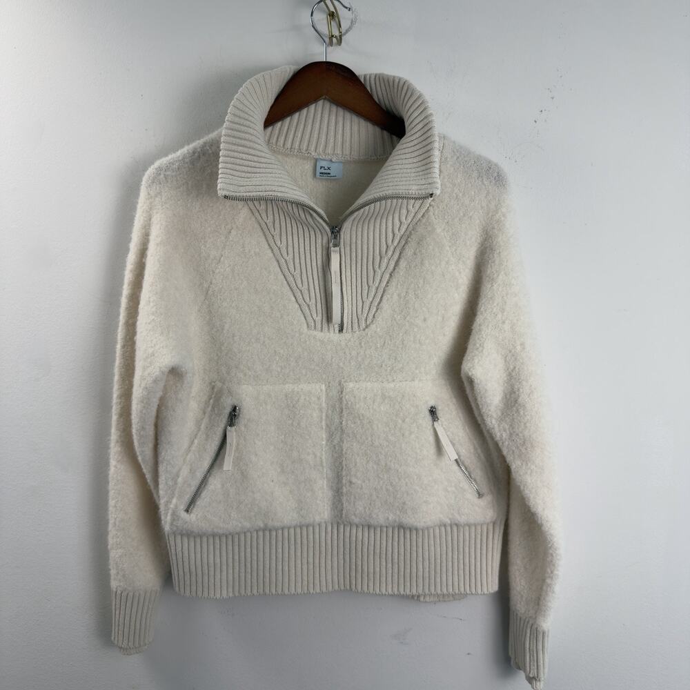 FLX Woman's Heavy Sweater Pullover 1/4 Zip Wool Blend Cream Size Medium